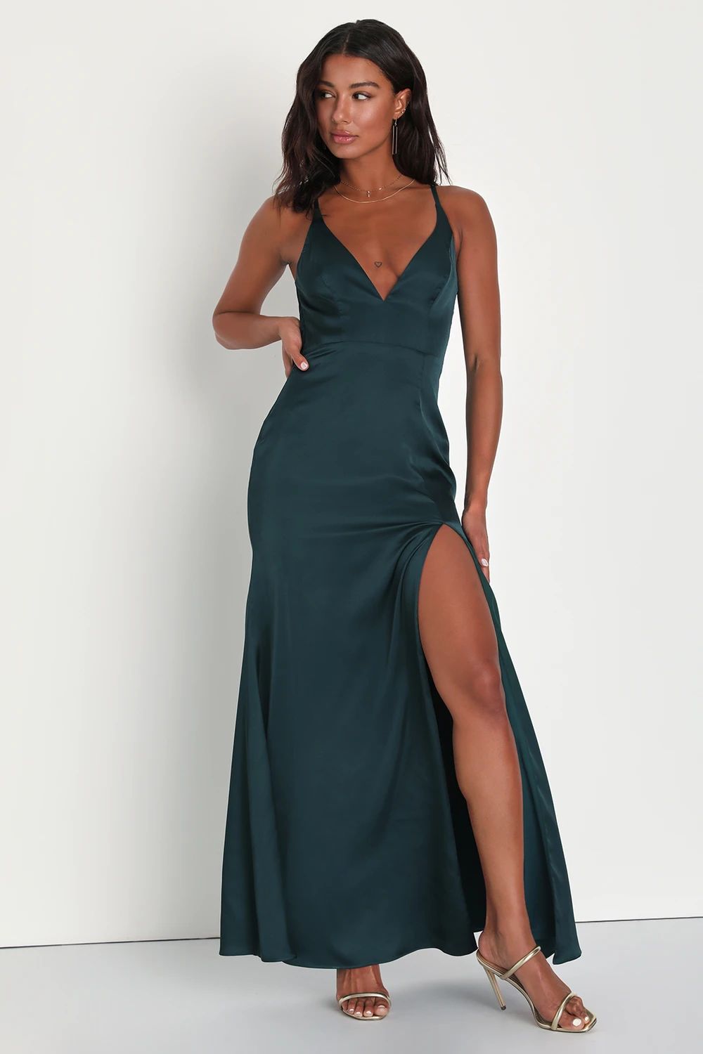 Moments of Elegance Emerald Satin Sleeveless Lace Maxi Dress | Lulus (US)