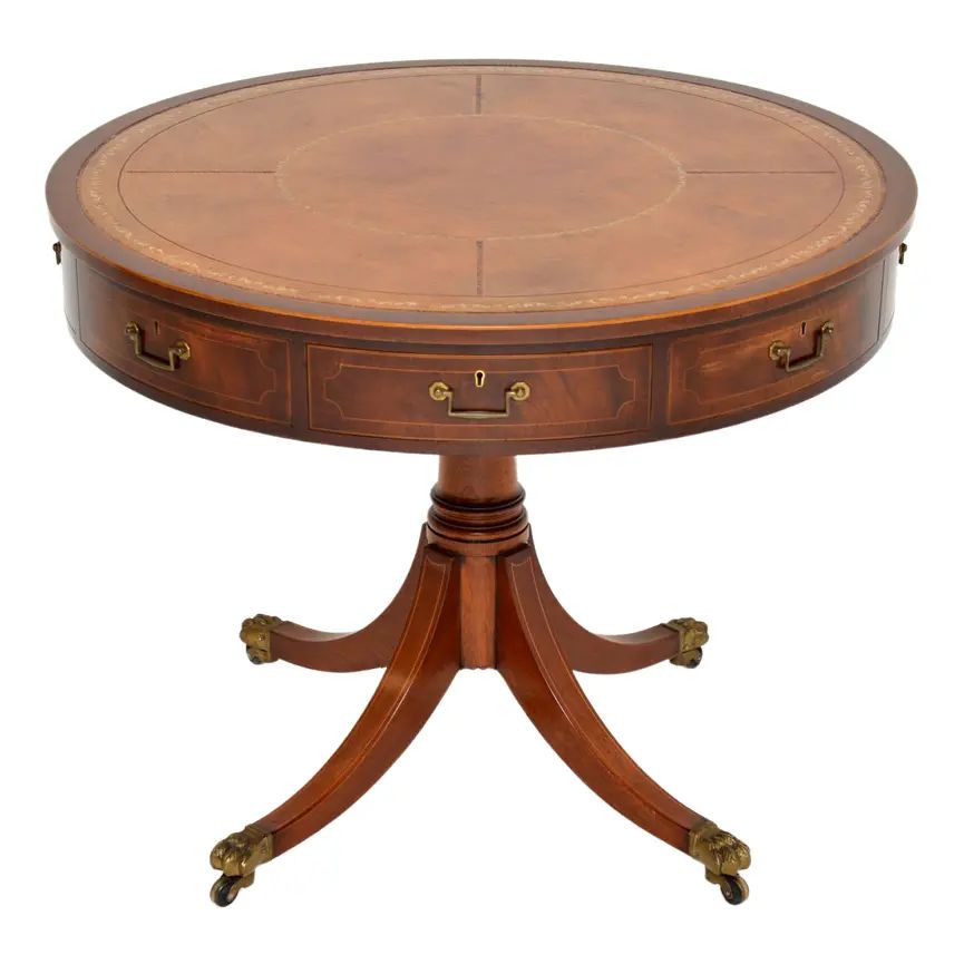 Antique Regency Style Leather Top Drum Table | Chairish