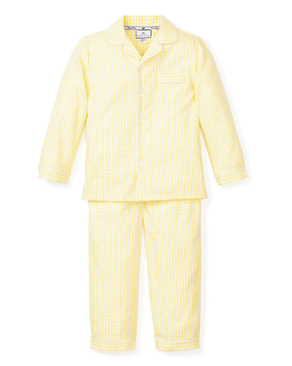 Kid's Twill Pajama Set in Yellow Gingham | Petite Plume