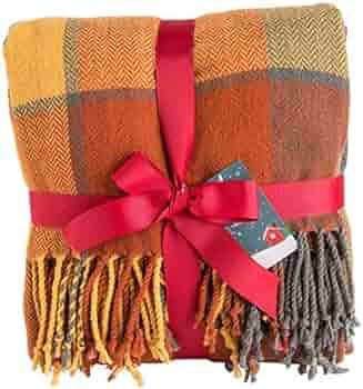 G Lake Orange Plaid Blanket Throw Acrylic Soft Reversible Dyed Fringed Bed Blanket for Christmas ... | Amazon (US)