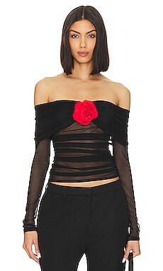 Amanda Uprichard X Revolve Nellia Blouse in Black With Red Rose from Revolve.com | Revolve Clothing (Global)