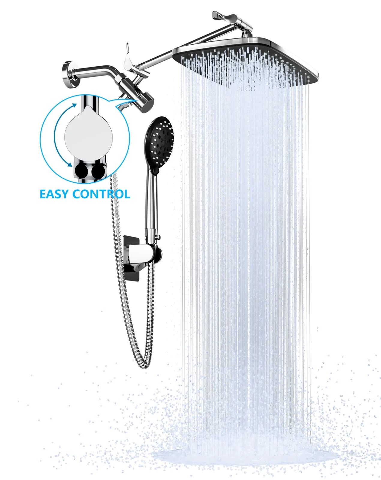 12 Inch High Pressure Rain Shower Head Combo with Adjustable Extension Arm - Wide Rainfall & 5 Sp... | Walmart (US)