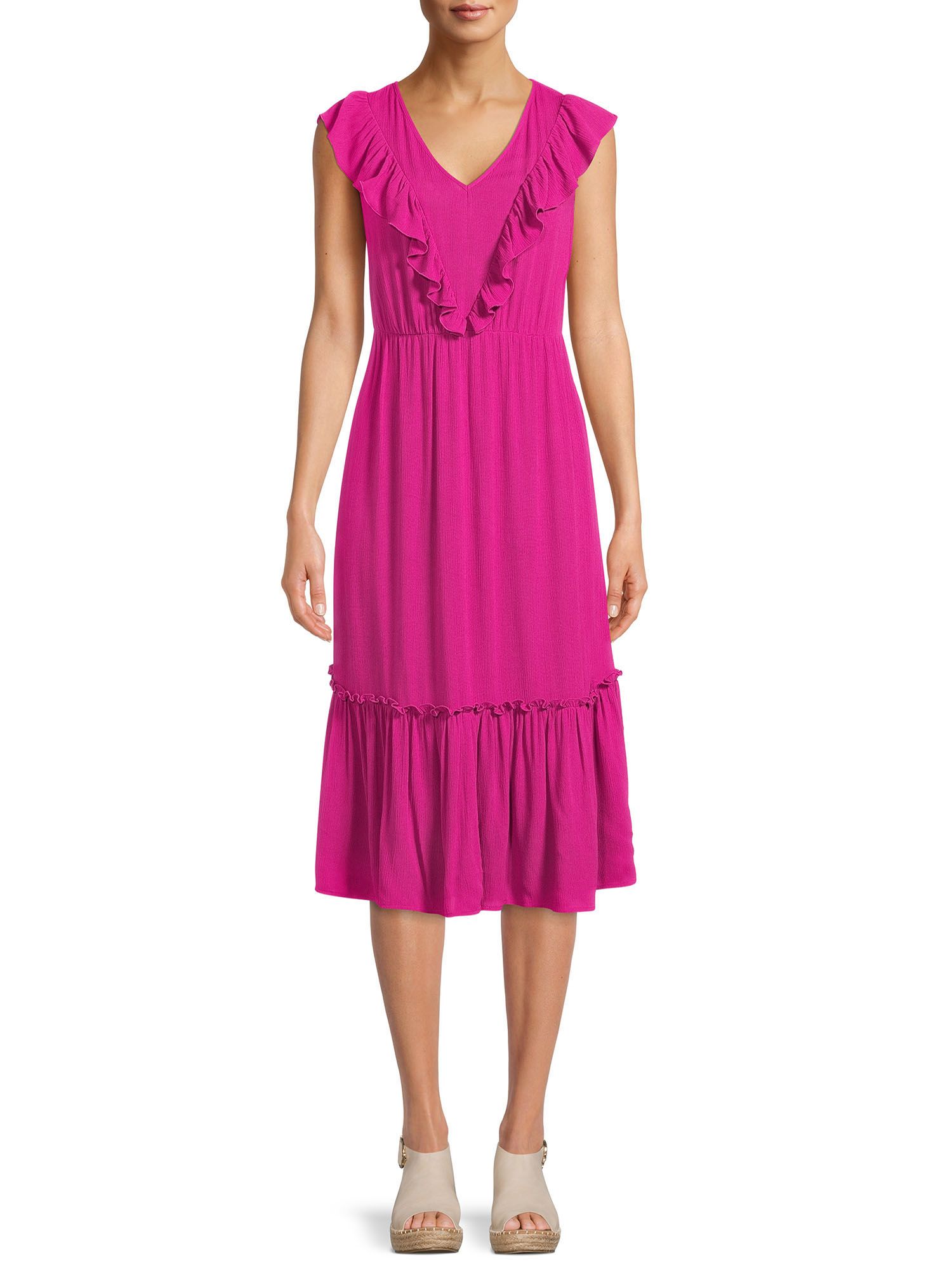 Time and Tru Women's Sleeveless V Neck Flutter Woven Dress | Walmart (US)