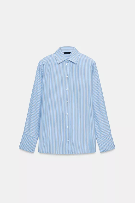 STRIPED POPLIN SHIRT WITH SHOULDER PADS | Zara UK