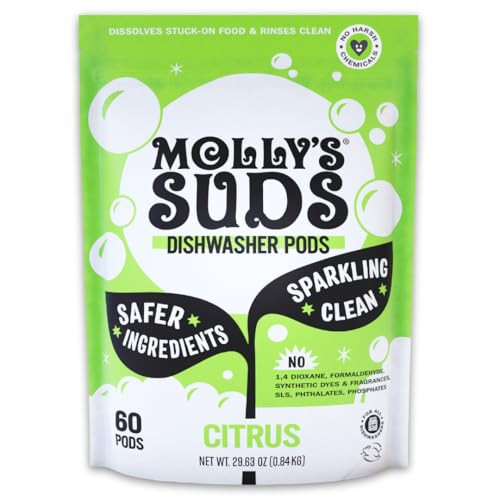 Molly's Suds Dishwasher Pods | Clean Dishwasher Detergent, Cuts Grease & Rinses Clean (Residue-Free) for Sparkling Dishes | 60 Auto-Release Tabs (Citrus) | Amazon (US)