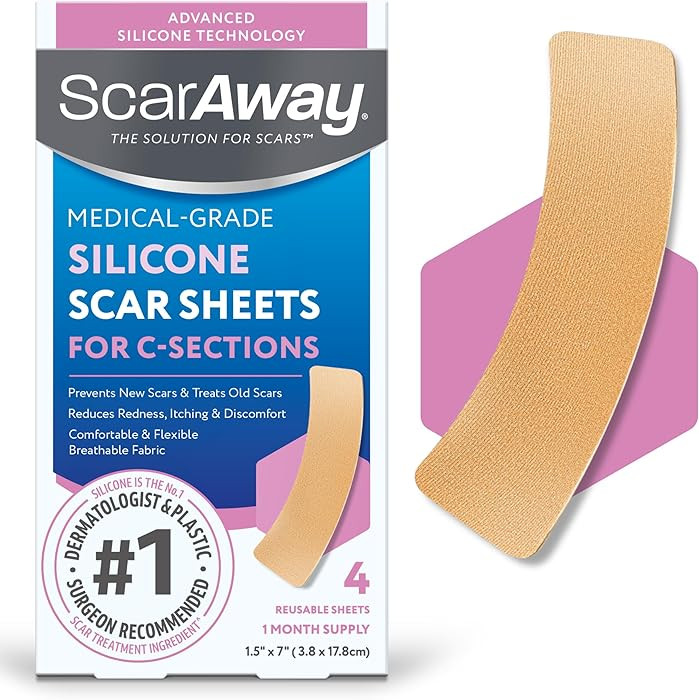 ScarAway Advanced Silicone Scar Sheets for C-Section, Reusable Strips (1.5” x 7”) for Hypertr... | Amazon (US)