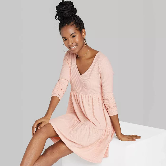 Women's Long Sleeve Brushed Rib-Knit Tiered Dress - Wild Fable™ | Target