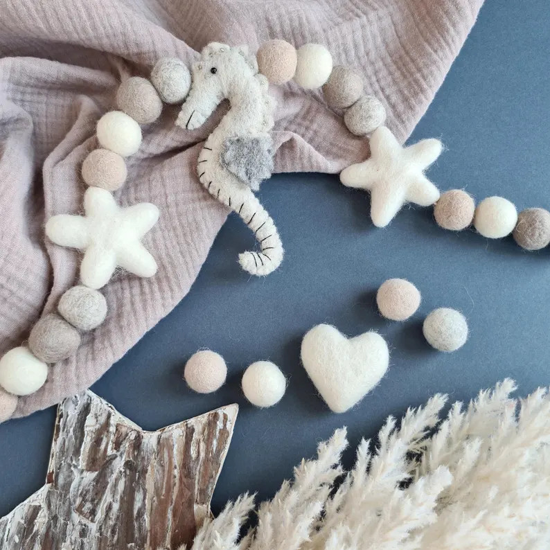 Natural Ocean Garland - Gender Neutral Seahorse Nursery Decor - Unisex Baby Shower Gift - Etsy | Etsy (US)
