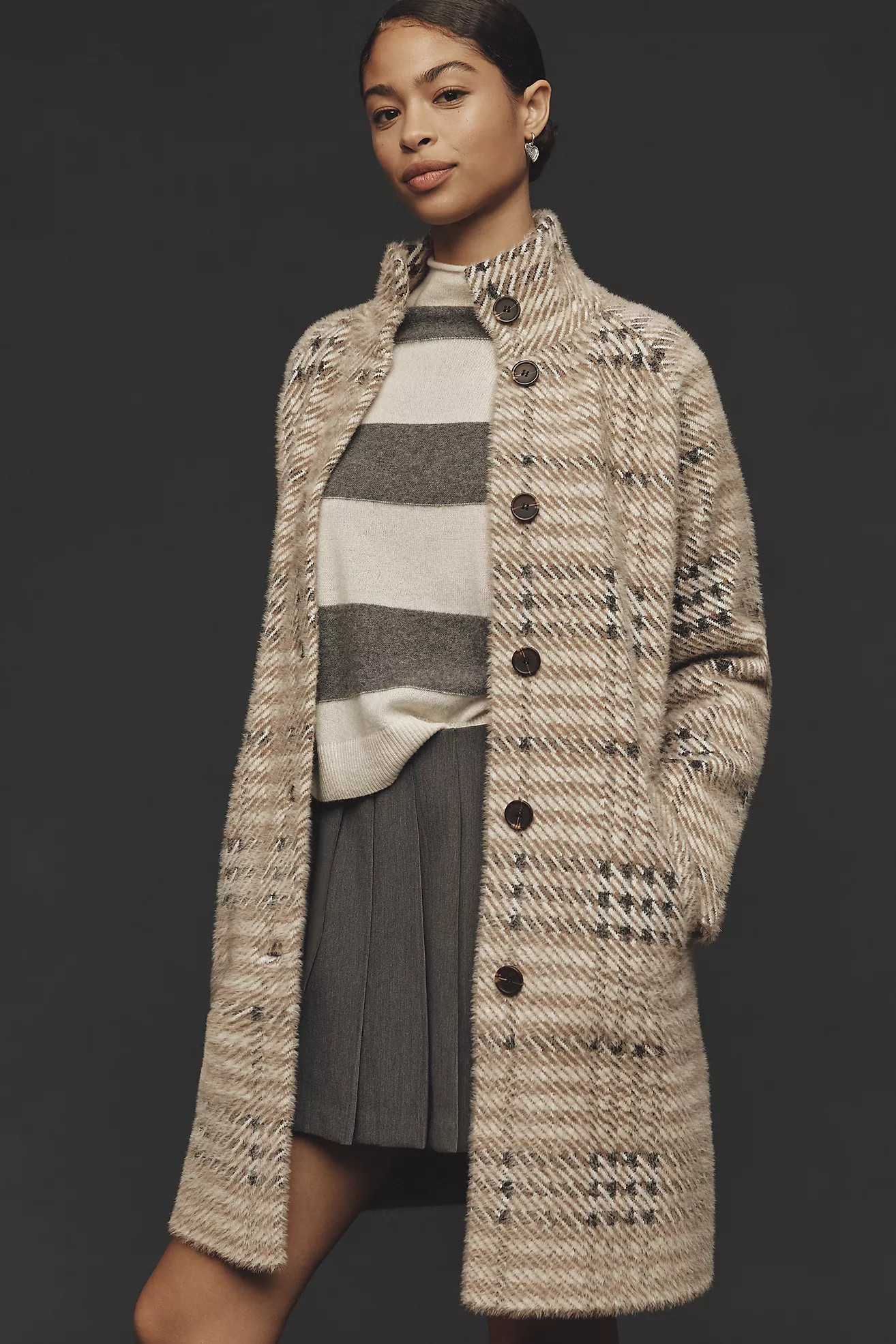 NVLT Eyelash Knit Houndstooth Plaid Coatigan | Anthropologie (US)