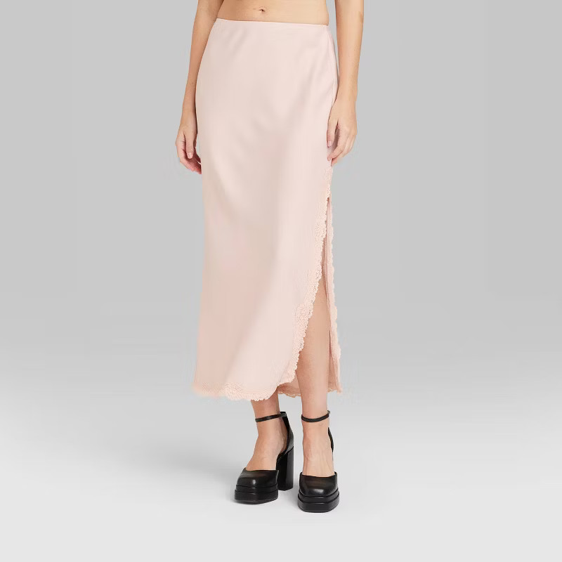 Women's Satin Lace Trim Midi Skirt - Wild Fable™ | Target