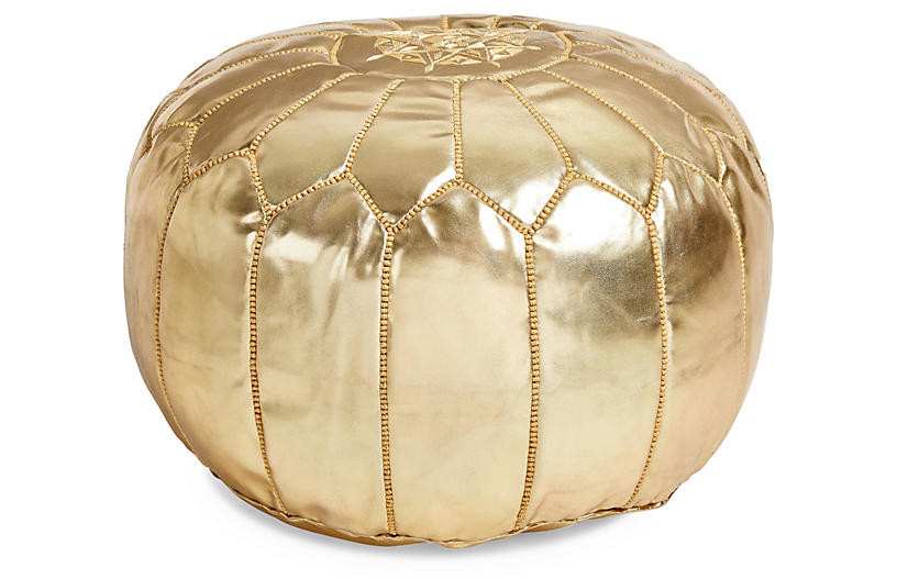 Moroccan Leather Pouf, Gold | One Kings Lane