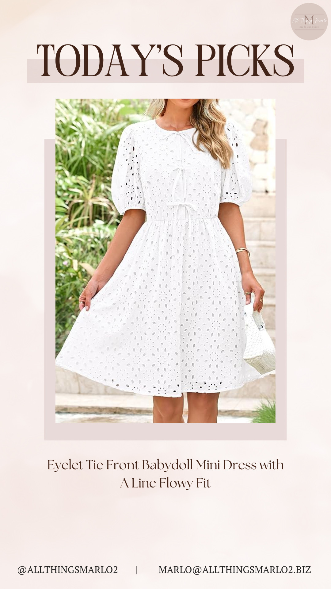 Eyelet Tie Front Babydoll Mini Dress with A Line Flowy Fit 

 #LTKSeasonal #LTKWorkwear #LTKTravel