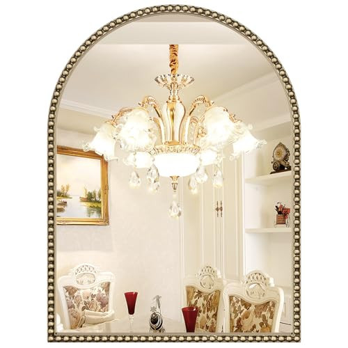 Brauthon Beaded Arched Mirror for Wall, 30"x40" Gold Arch Brass Bathroom Mirrors, Champagne Bronze Vintage Metal Frame Decorative Mirror for Mantle,Bedroom Dressing Room Entryway Fireplace | Amazon (US)