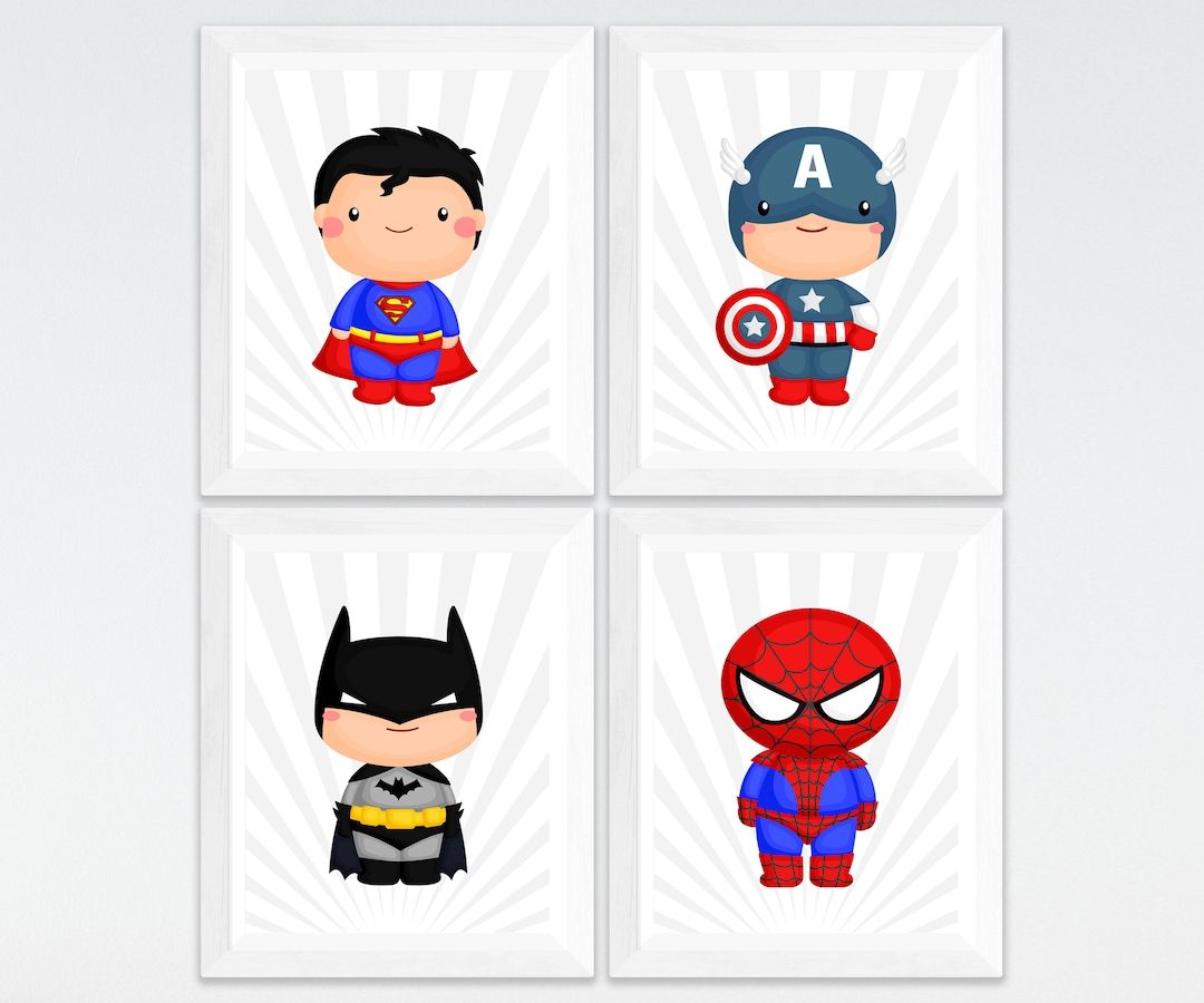 Superhero boy nursery printable art set, boy room playroom wall decor, instant download | Etsy (US)