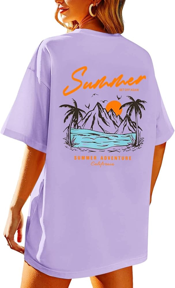 KEEVICI California T Shirt Beach Oversized Graphic Tees for Women Vintage Adventure Shirts Baggy ... | Amazon (US)