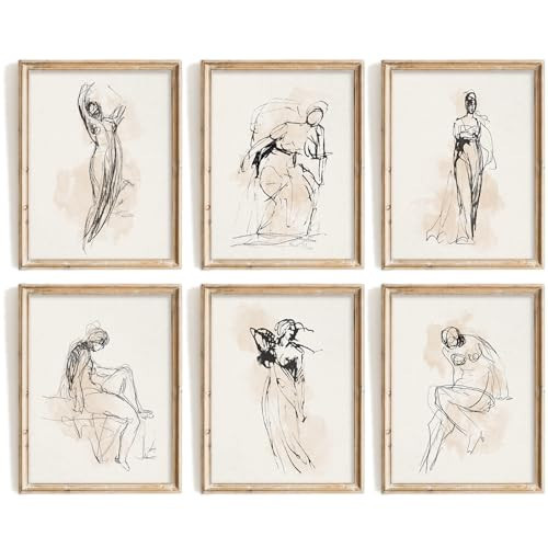 Vodefoad Figure Sketch Art Print Neutral Gallery Wall 6Pcs Set Soft feminine lines Abstract Wall Prints Boho Neutral Line Art Minimalist Bedroom Decor Vintage Drawing Art Female Prints Unframe | Amazon (US)