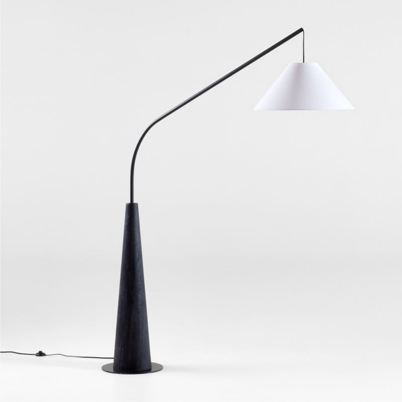 Gibson Black Hanging Arc Corner Floor Lamp with White Shade + Reviews | Crate & Barrel | Crate & Barrel