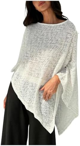 MakeMeChic Ponchos for Women Sheer Poncho Shawl Wraps Fall Sweaters Asymmetrical Tops | Amazon (US)