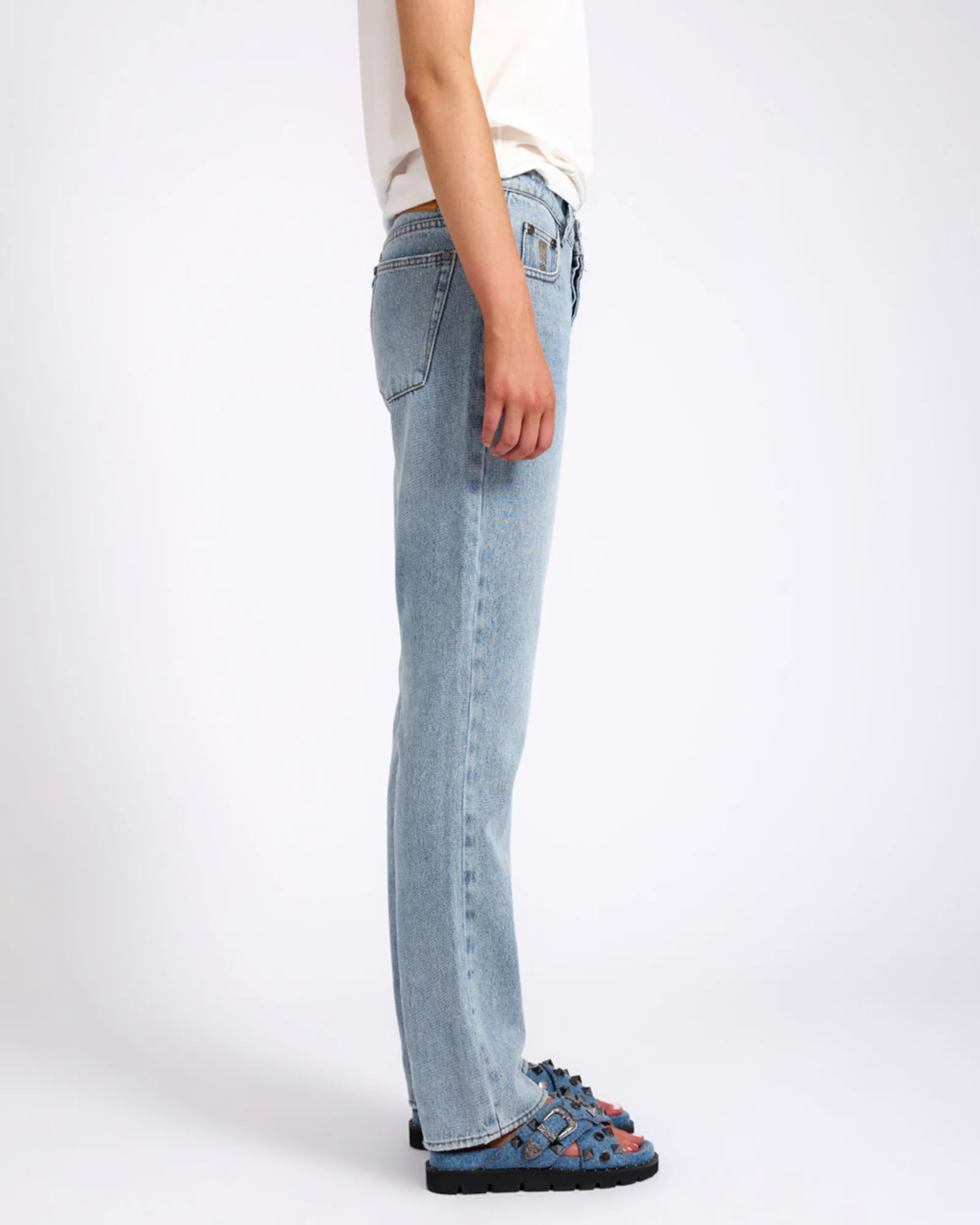 Austins Mid Waist Relaxed Straight Leg Jeans - Misty Blue | One Teaspoon | OneTeaspoon