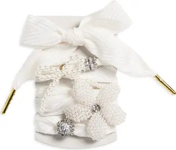 Golden Goose Skins Crystal & Faux Pearl Charm Shoelaces in Optic White at Nordstrom | Nordstrom