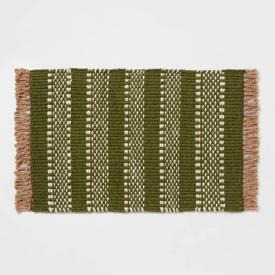 34" x 20" Cotton Striped Kitchen Rug Green - Threshold™ | Target