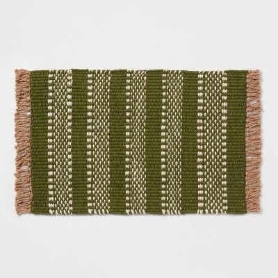 34" x 20" Cotton Striped Kitchen Rug Green - Threshold™ | Target
