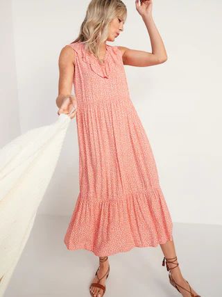 Sleeveless Ruffled V-Neck Swing Dress for Women | Old Navy (US)