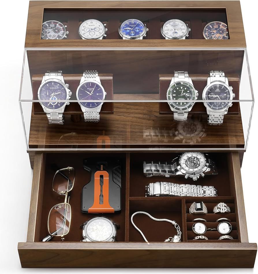 boxoon Men's Watch Display Case, 2 in 1 Premium Watch Box Organizer with Watch Holder and Drawer,... | Amazon (US)