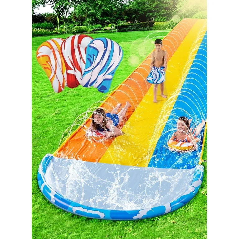 Syncfun 22.5ft Triple Water Slide and 3 Inflatable Boards, Backyard Summer Lawn Water Slides Wate... | Walmart (US)