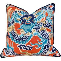 Thibaut Imperial Dragon Pillow in Orange & Turquoise. Decorative Lumbar | Etsy (US)