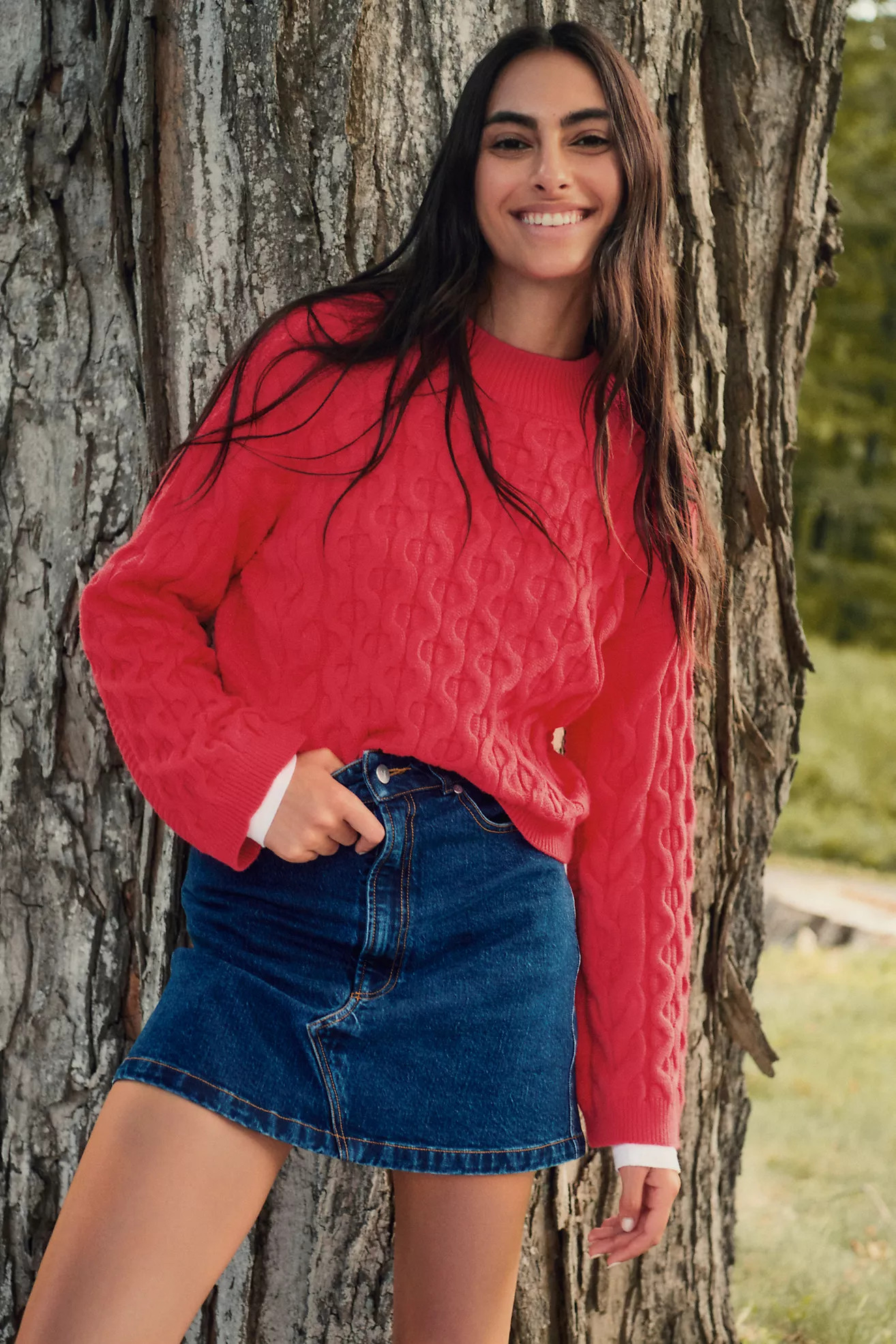 4SI3NNA Long-Sleeve Cropped Cable Sweater | Anthropologie (US)