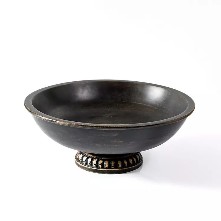 New! Black Distressed Mango Wood Pedestal Bowl | Kirkland's Home