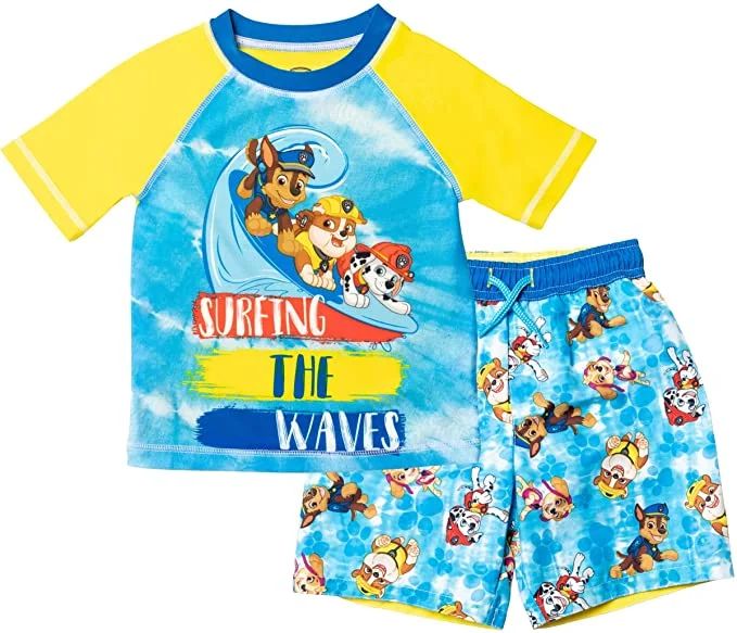 PAW Patrol Toddler Boys' Rash Guard Swim Trunks Bathing Suit 2pc Set, 2T-4T, Blue Yellow | Walmart (US)