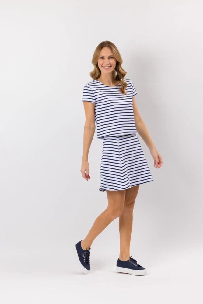 Stripe French Terry Short Sleeve Top & Skirt Set | Sail to Sable