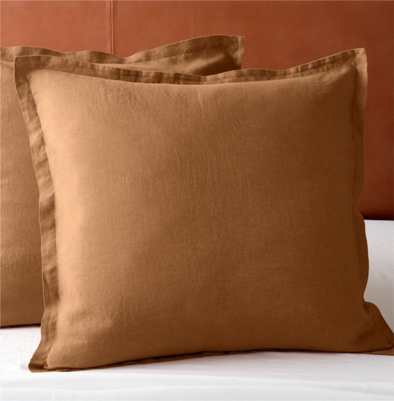 Linen Copper Euro Pillow Shams Set of 2 + Reviews | CB2 | CB2