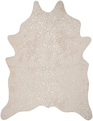 Loloi II Bryce Collection Faux Cowhide Area Rug, 5' x 6'6", Ivory/Champagne | Amazon (US)