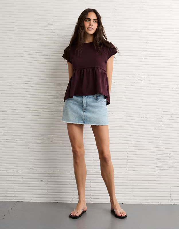 AE Sunchaser Knit Tie Back Babydoll T-Shirt | American Eagle Outfitters (US & CA)