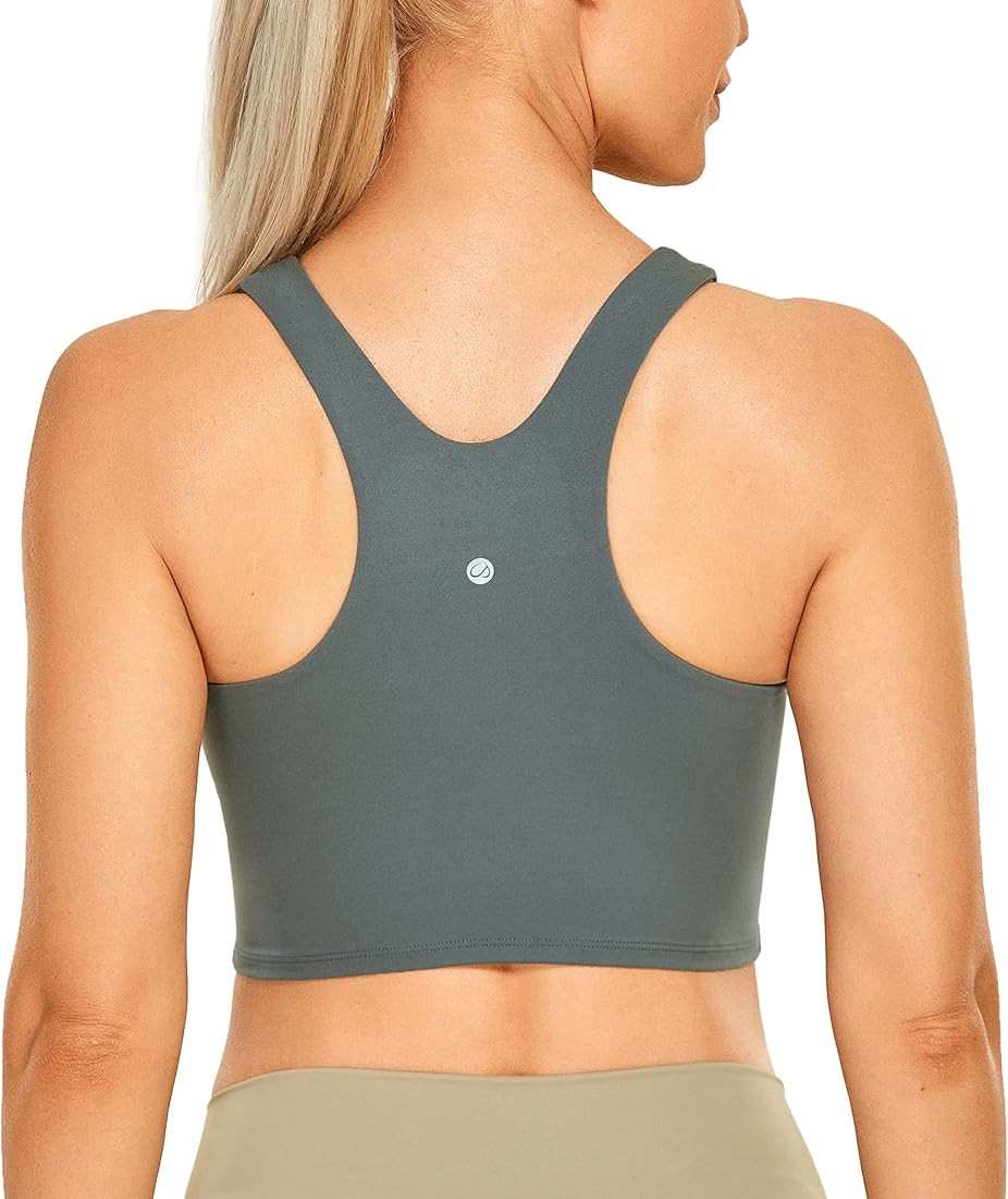 CRZ YOGA Women's High Neck Longline Sports Bra - Padded Racerback Yoga Bra Crop Tank Top with Bui... | Amazon (US)