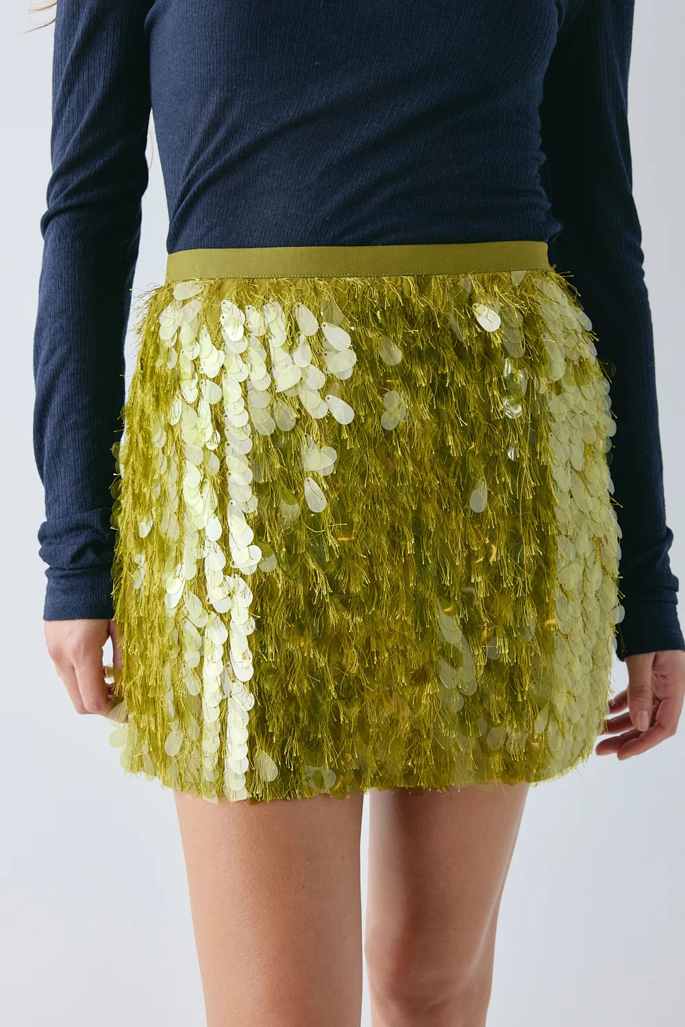 Freida Sequin Mini Skirt Chartreuse | VRG Grl