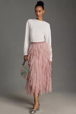 The Chéri Ruffled Tulle Midi Skirt by Anthropologie | Anthropologie (US)