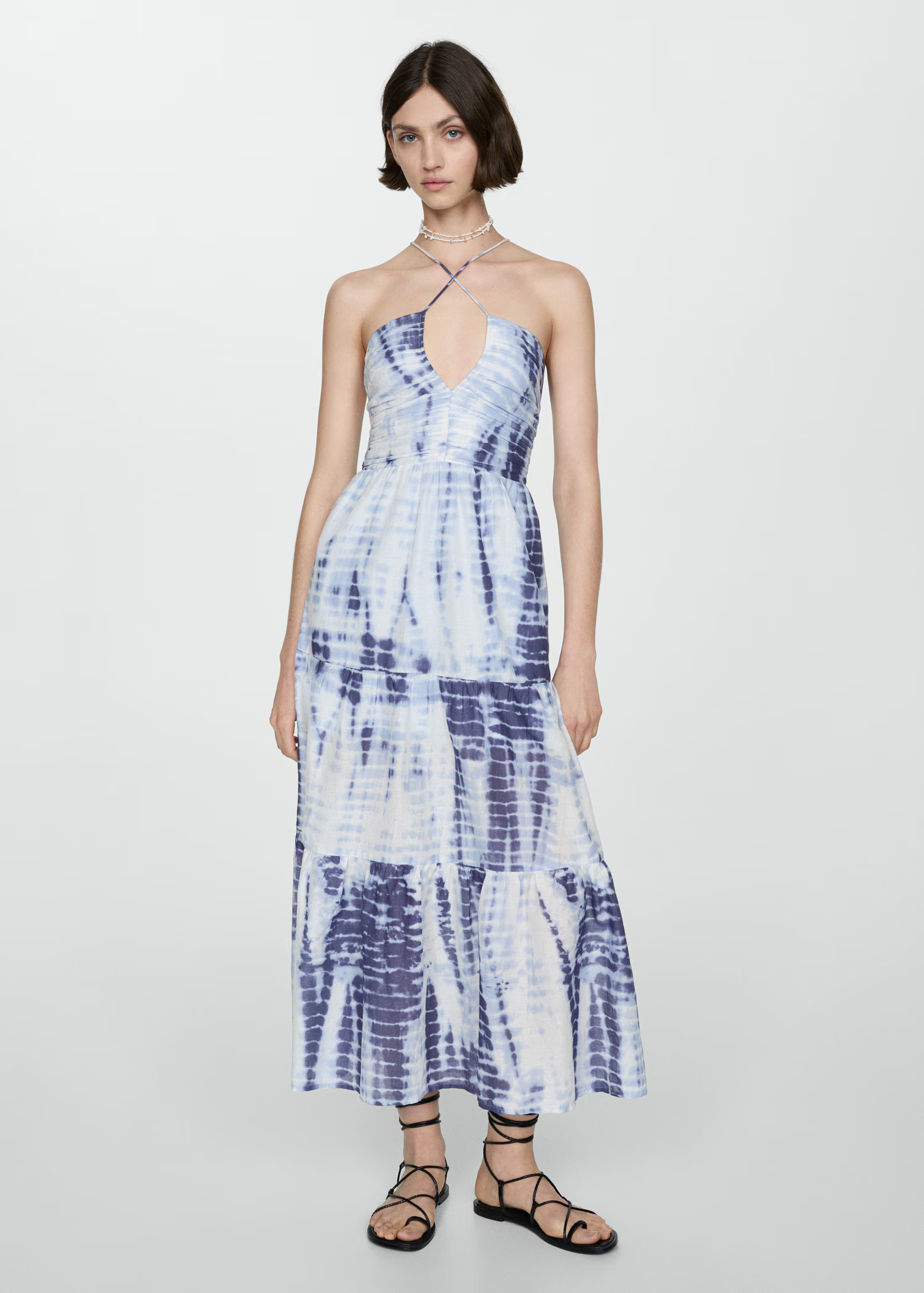 V-neck printed dress - Woman | MANGO USA | MANGO (US)