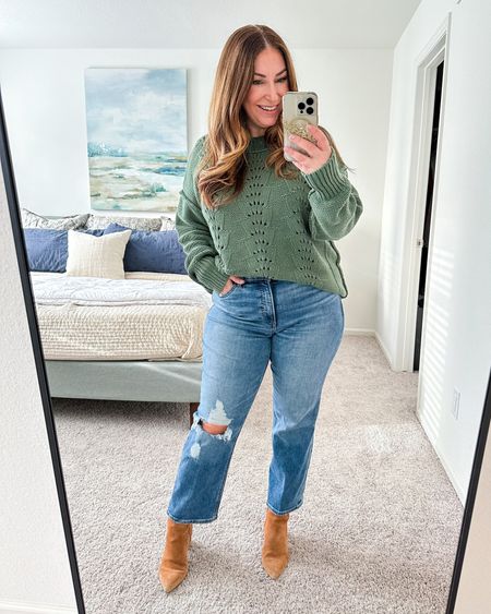 Gibsonlook Sweater 

Fit tips: Sweater tts, L // Jeans tts 12 short // Booties size up 1/2 

Spring outfits | spring fashion | jeans | denim | ankle boots | midsize fashion | size large | curve style 

#LTKcurves #LTKSeasonal #LTKstyletip