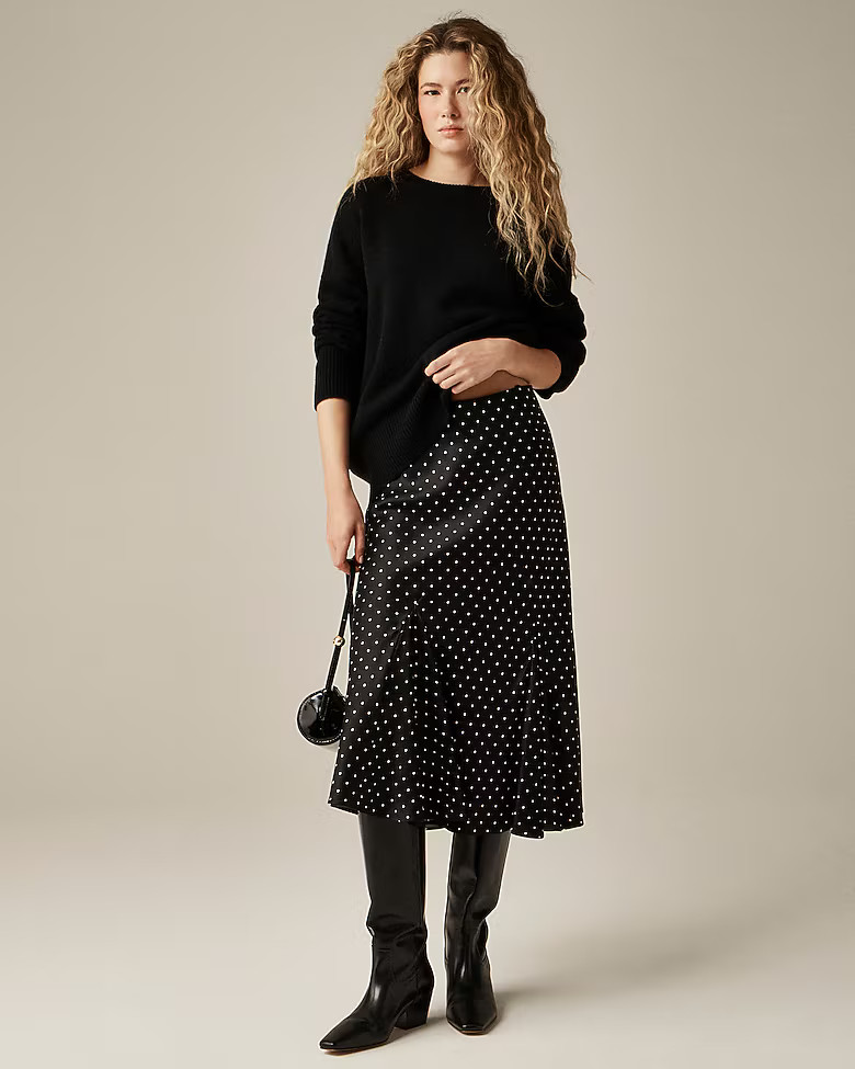 Gwyneth flounce-hem slip skirt in dot print | J. Crew US