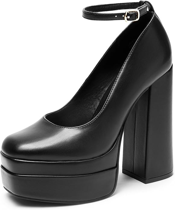 DREAM PAIRS Women's Platform High Heels Closed Toe Chunky Block Pumps Square Toe Ankle Strap Dres... | Amazon (US)