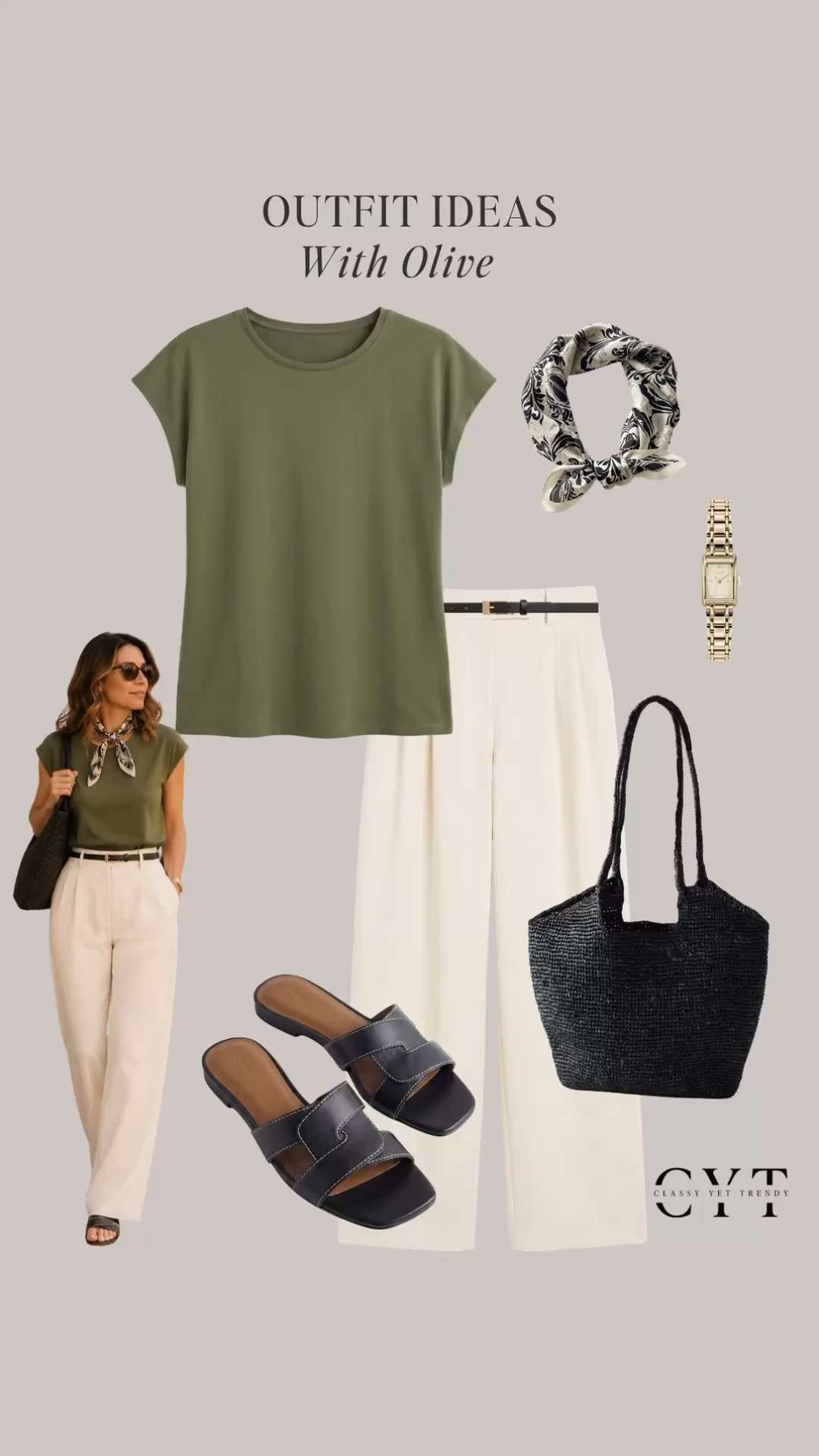 Outfits with olive for the summer✔️ 7 outfit ideas from casual to dressy, weekend and the office

tee, pants, sandals, bandana, scarf, woven tote, striped tee, linen pants, white skirt, thong sandals, boatneck tee, slide sandals, shell necklace, shorts, straw bag, dress, clutch, strappy sandals, polo top

#summeroutfits #everydaychic minimalist style #officeoutfitideas #effortlessstyle virtual stylist what to wear #neutralstyle
 

 