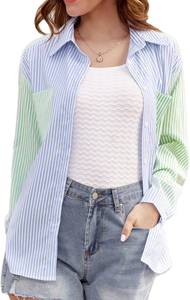 GRACE KARIN Women Button Down Plaid Shirt Boyfriend Long Sleeve Blouses Pockets | Amazon (US)