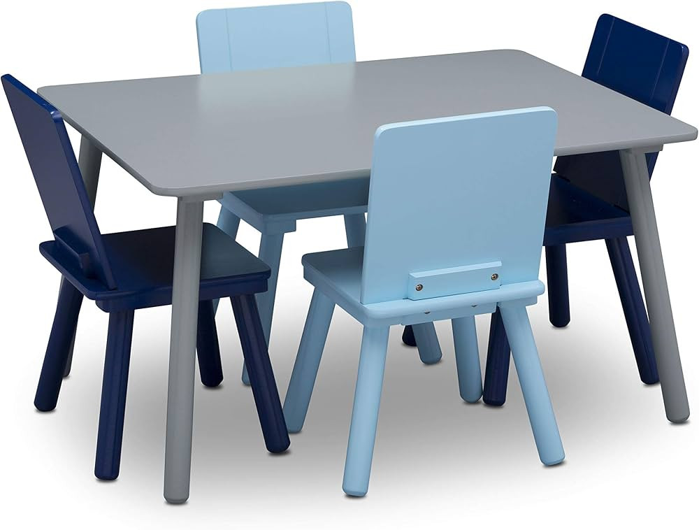 Kids Table and Chair Set (4 Chairs Included), Grey/Blue | Amazon (US)
