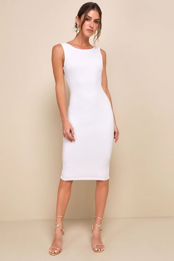 So Stunning White Backless Midi Dress | Lulus