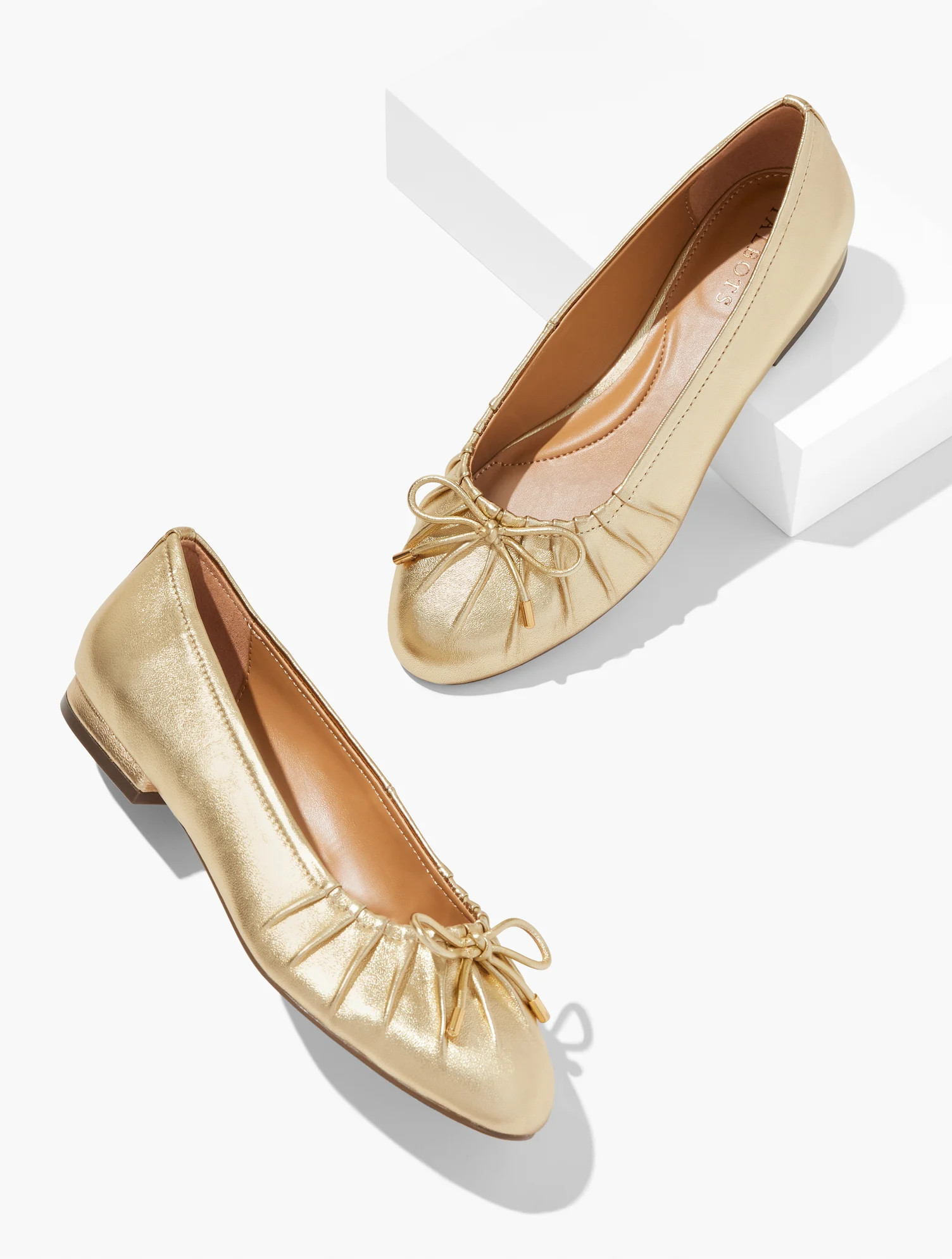 Madison Pleated Metallic Nappa Ballet Flats - Gold - 5M Talbots | Talbots