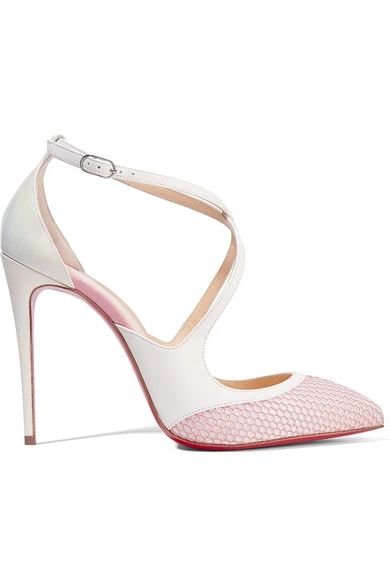 Christian Louboutin - Crissos Suede-trimmed Fishnet And Patent-leather Pumps - White | NET-A-PORTER (US)